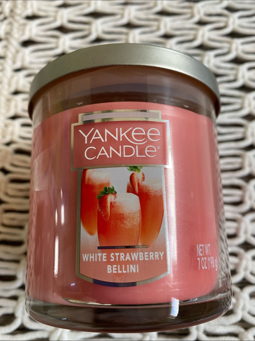 Yankee Candle White Strawberry Bellini Jar Candle NWT 7 oz
